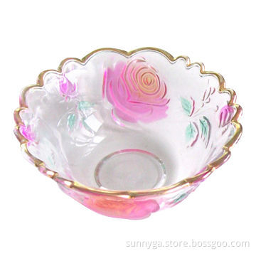 Glass Blow with Gold Line on Top and Frosted Patterns in Pink